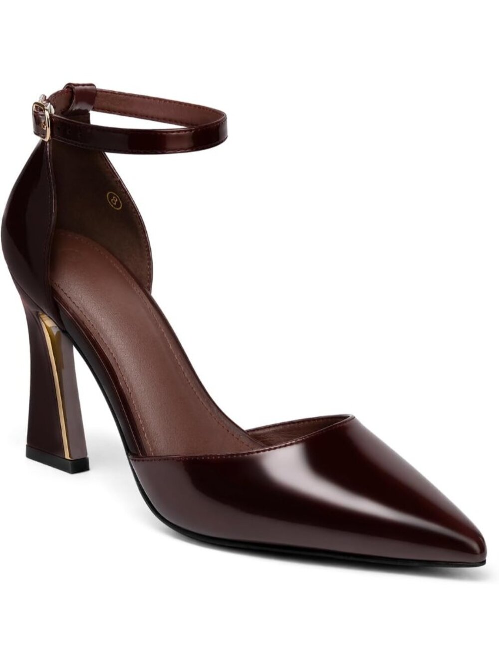 Women's Chocolate Brown Pumps Point Closed Toe Heels Buckle Ankle Strap Heels